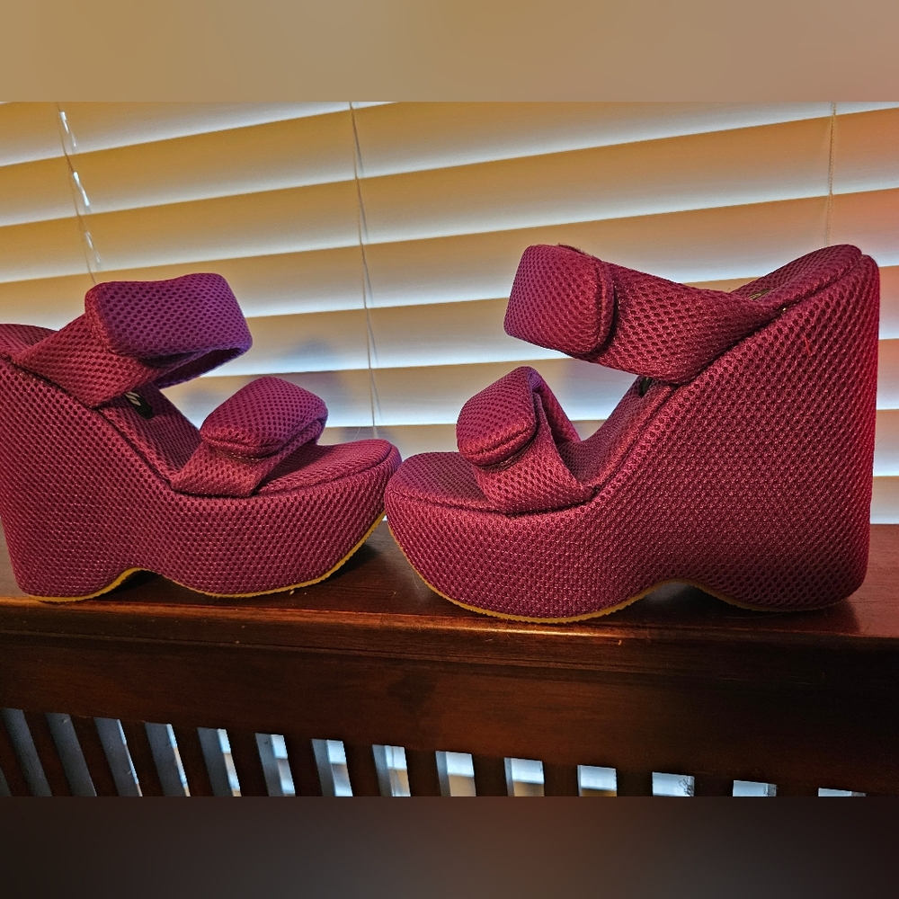 Brand SHEIN! RICH PURPLE SLIP ON HIGH WEDGE  SANDALS! SIZE 37 EUR., 6 1/2USA!